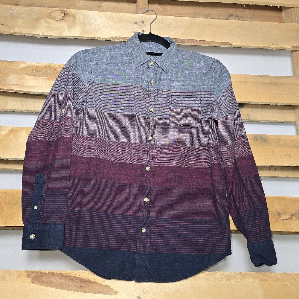 Arizona Jean Company Blue and Purple Casual Button Down Shirt Size:L